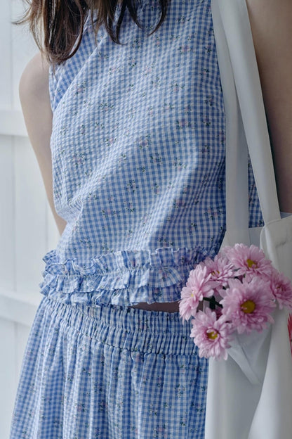 Soft Morandi Floral Frill Vest Skirt Set-Up