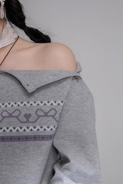 Fair Isle Printed Sweatshirt With Pants Set