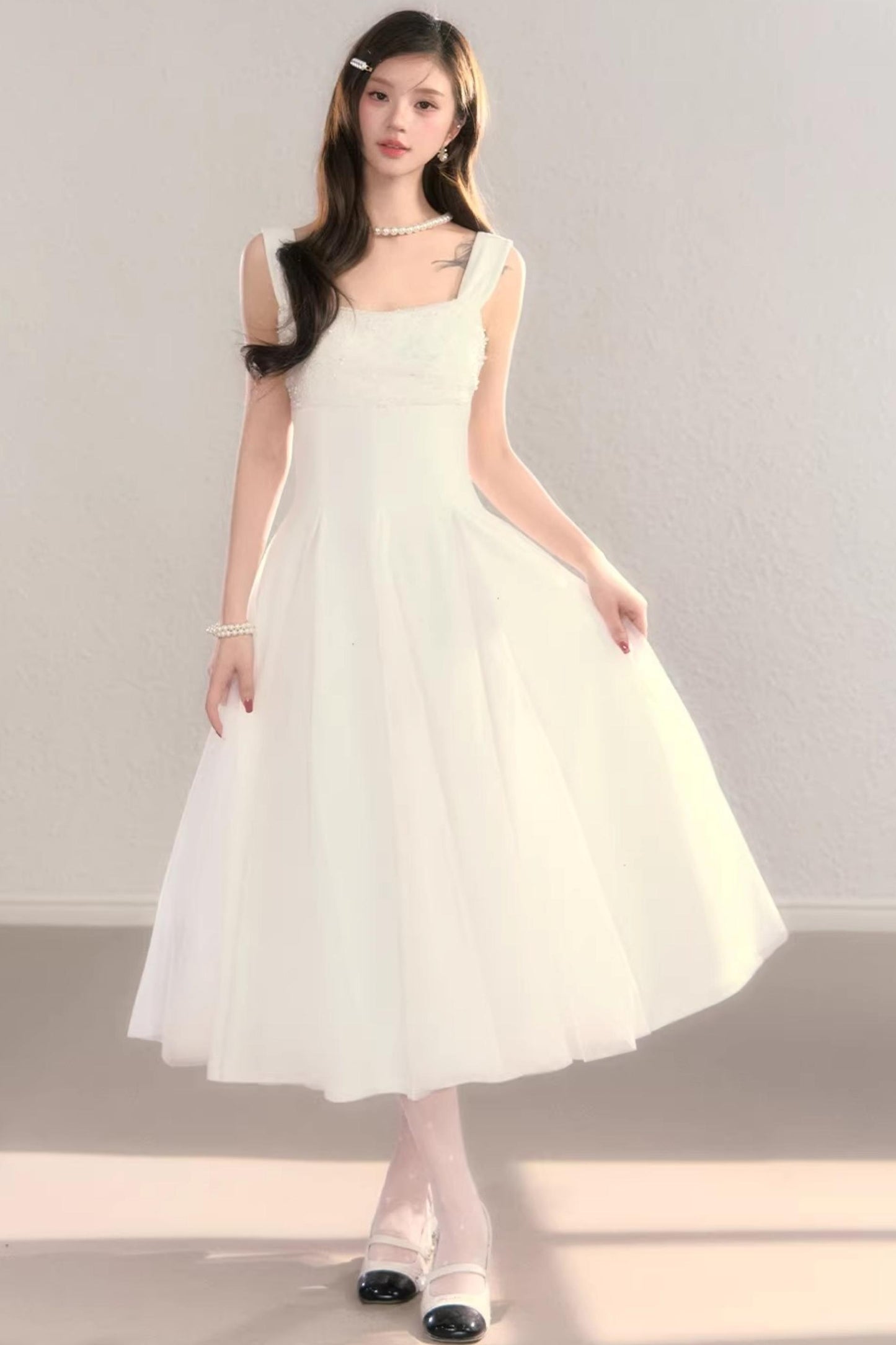 White Moonlight Suspender Dress