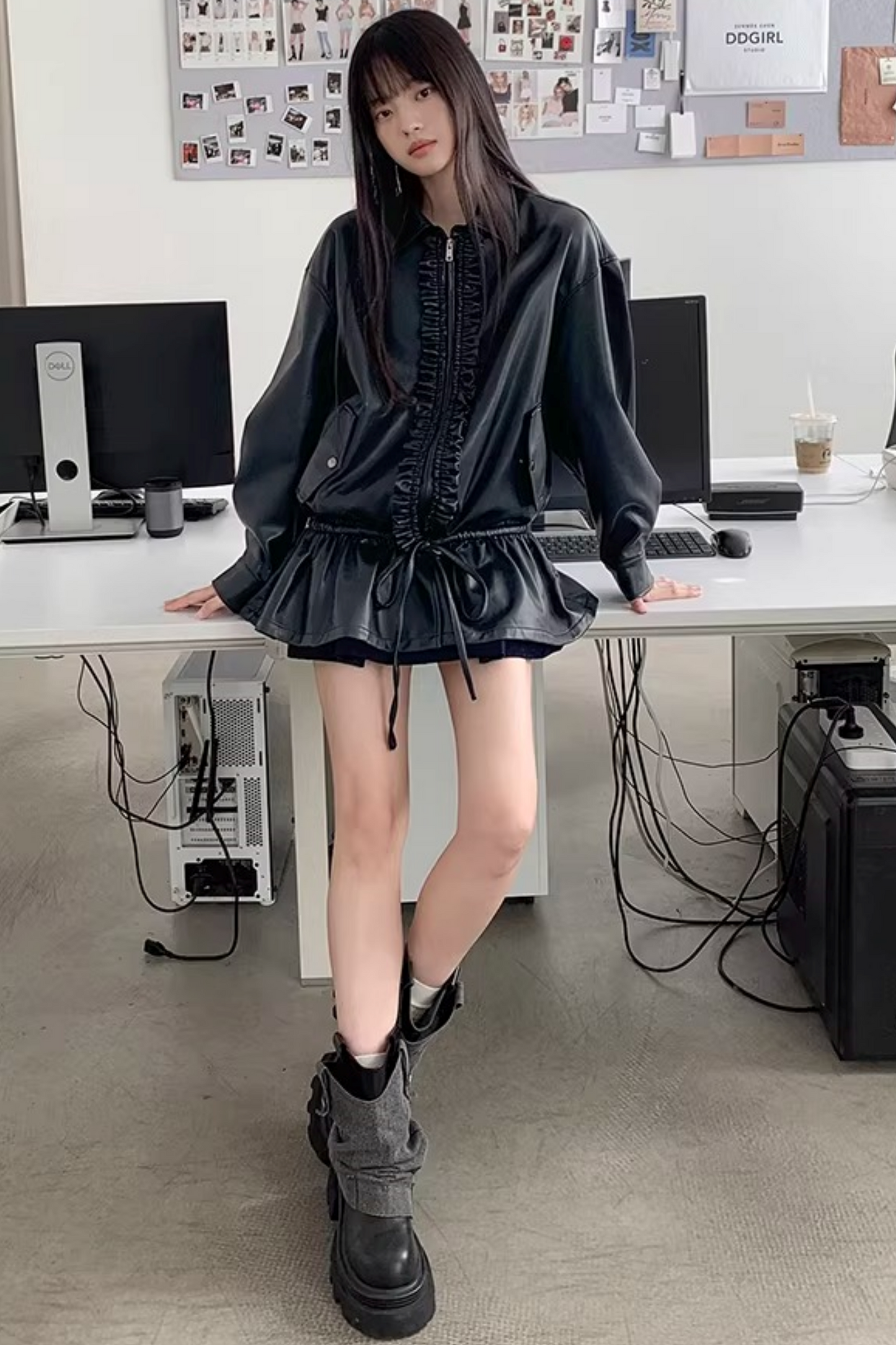 Reversible Ruffled Leather Jacket