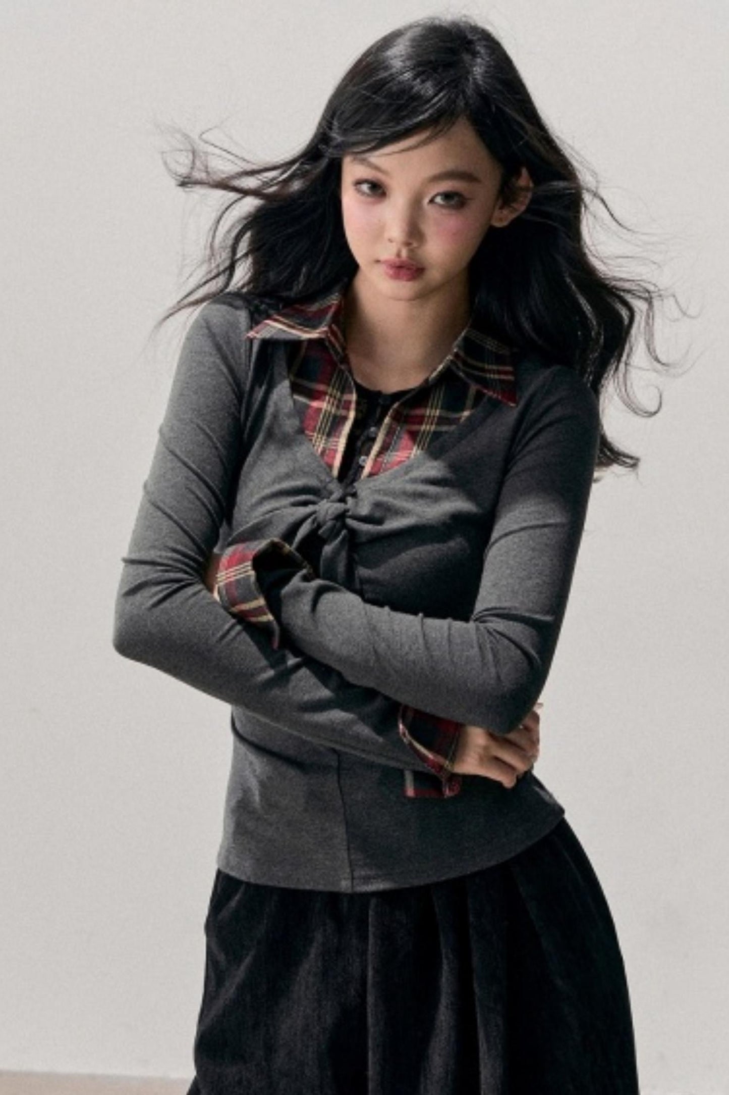 Knitted Plaid Slimming Top