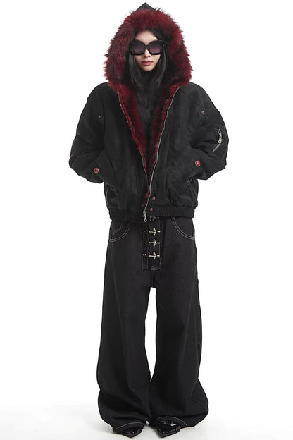 Retro Fur Collar Hooded Cotton Jacket