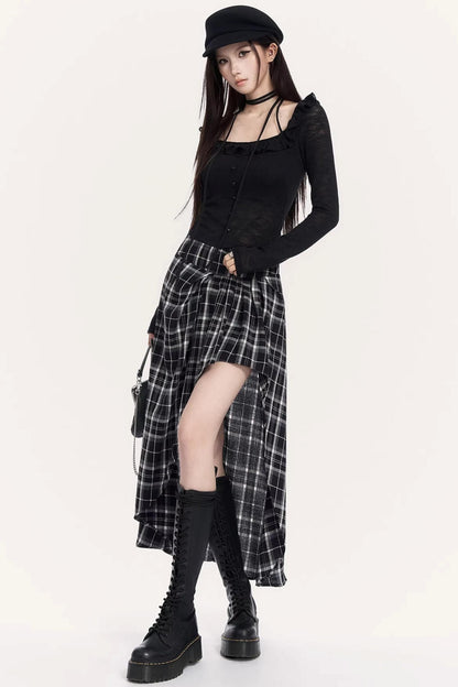 Irregular Plaid Long Skirt