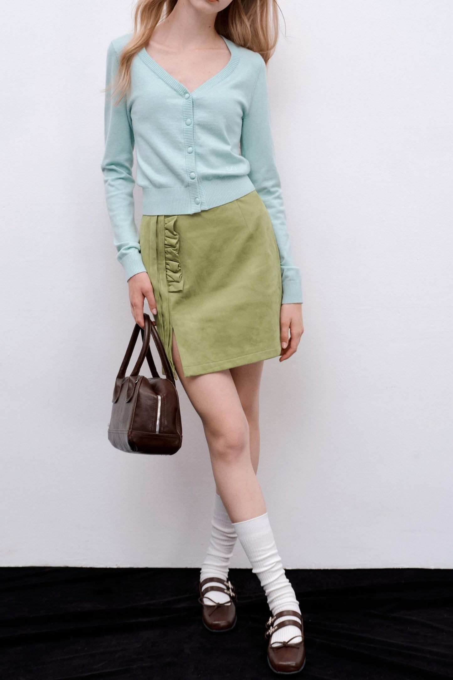 Green Polka Dot Ruffled Hip Skirt