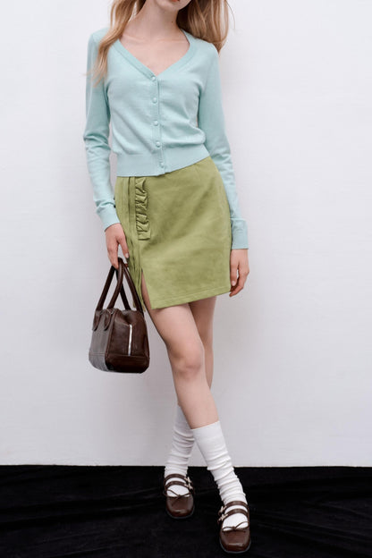 Green Polka Dot Ruffled Hip Skirt