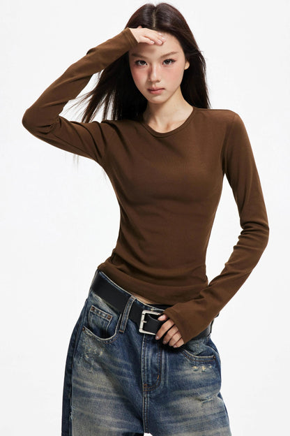 Slim Round Neck Long Sleeve Knitwear