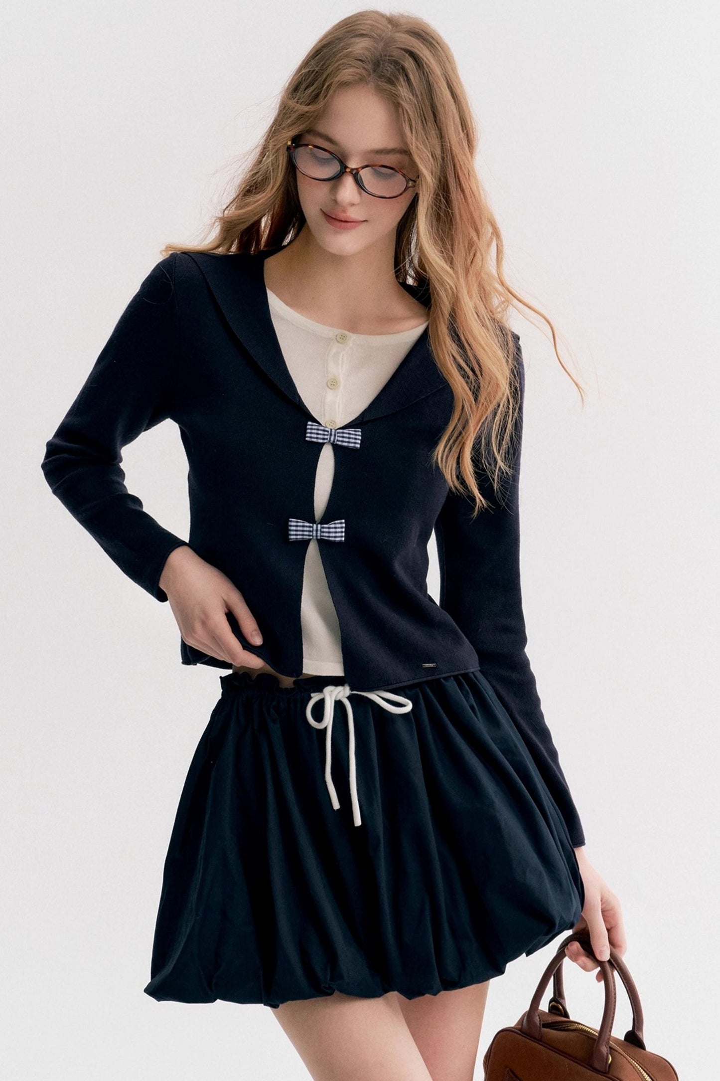 Contrasting Pleated Puffy Skirt