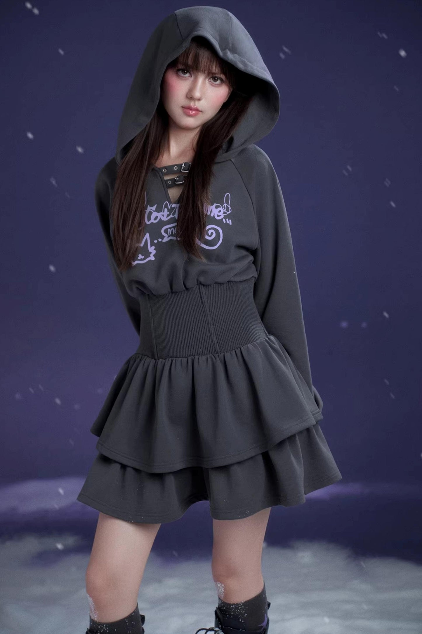 Gray Hooded Sweatshirt Dress