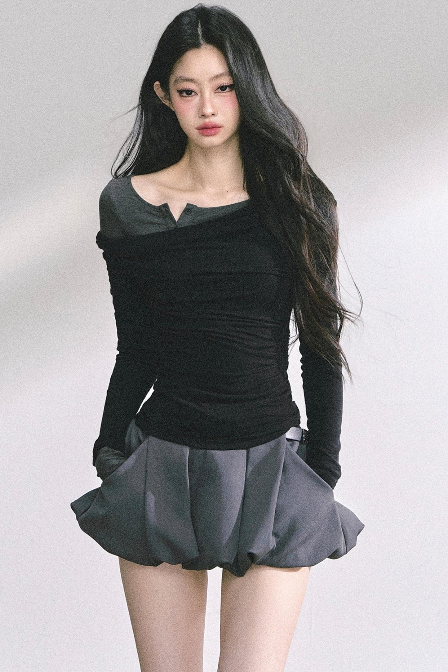 Korean Off-The-Shoulder Black Top