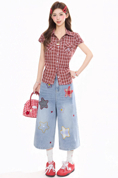 Retro Plaid Slimming Blouse