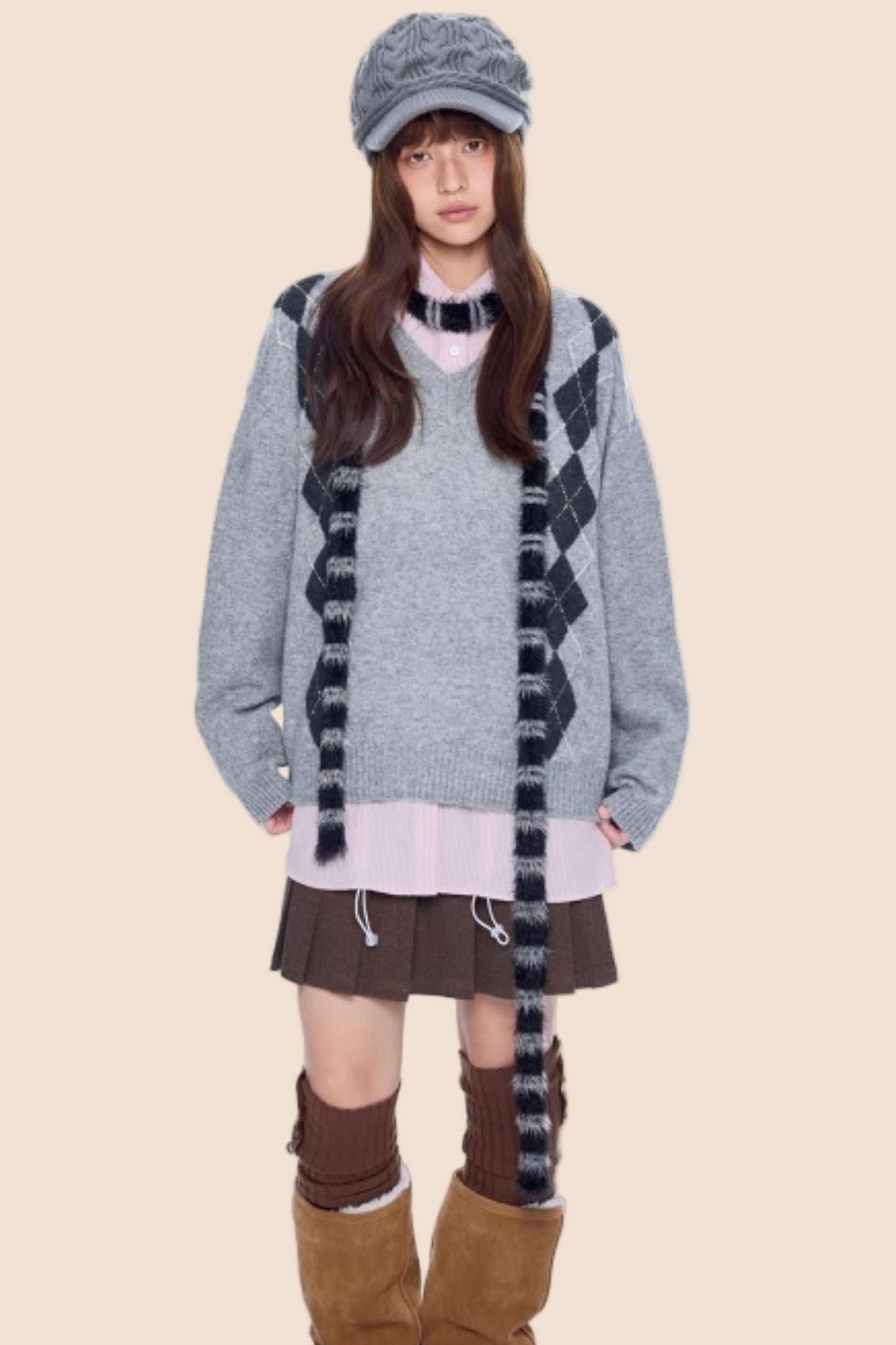 Ribbed V-Neck Knit Sweater