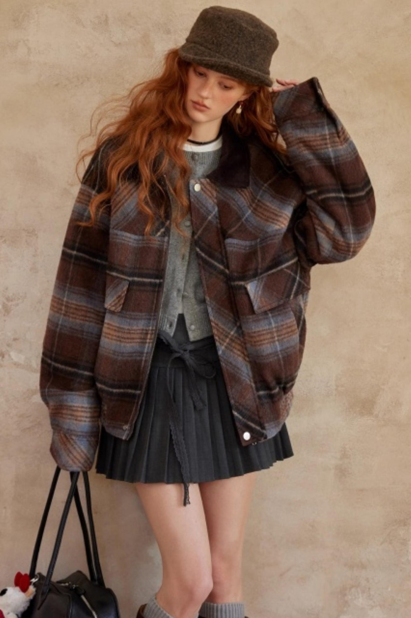 Retro Plaid Lapel Woolen Jacket