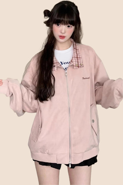 American Vintage Lapel Embroidered Suede Jacket