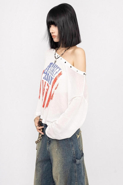 Slanted Shoulder Long Sleeve Top