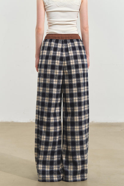 Lazy Check Wide-Leg Pants