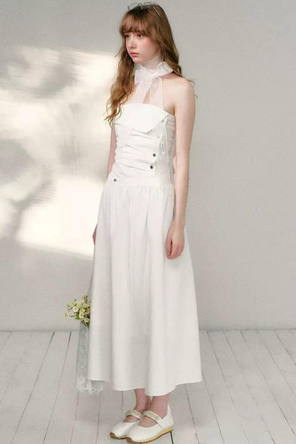 French Strapless Pleated A-Line Dress