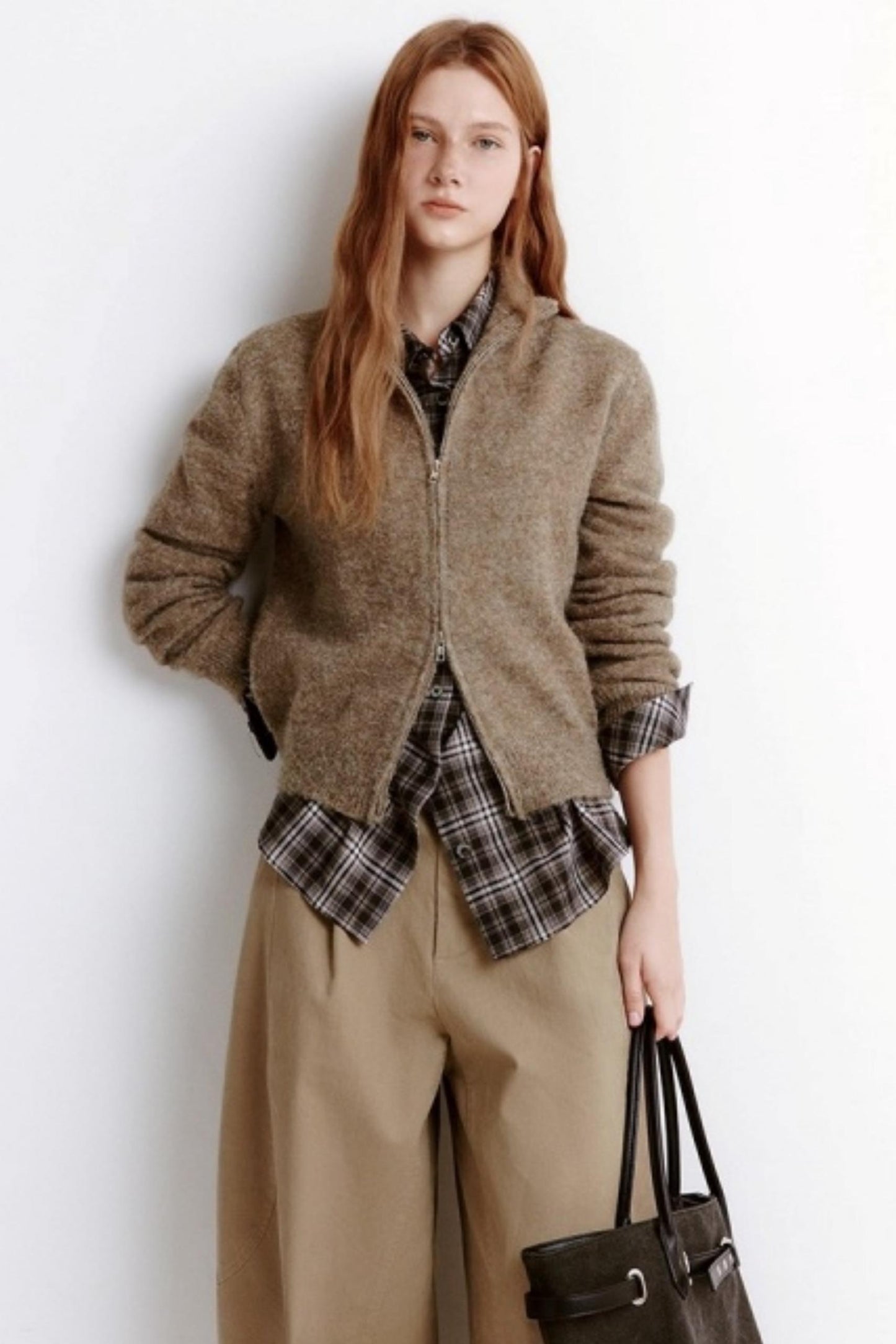 Variegated Zipper Wool Knit Cardigan