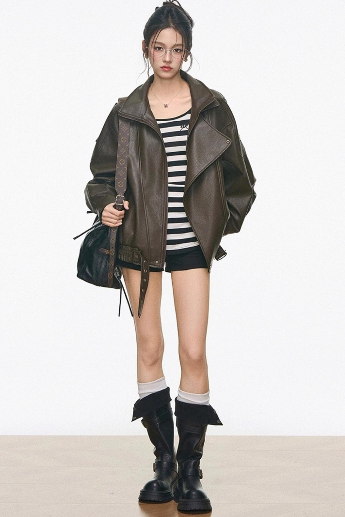 High-End Leather Jacket With Shorts Set-Up