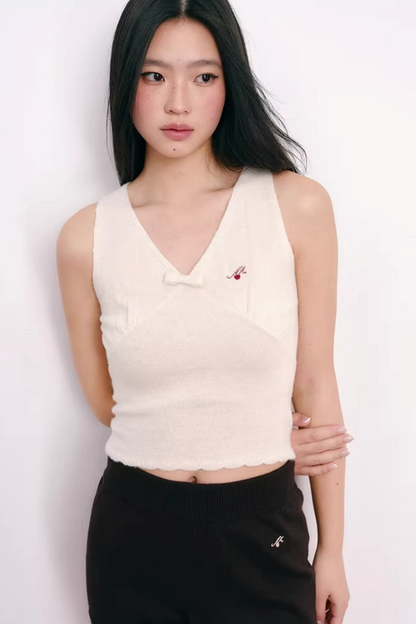 Lace Bowknot V-Neck Top