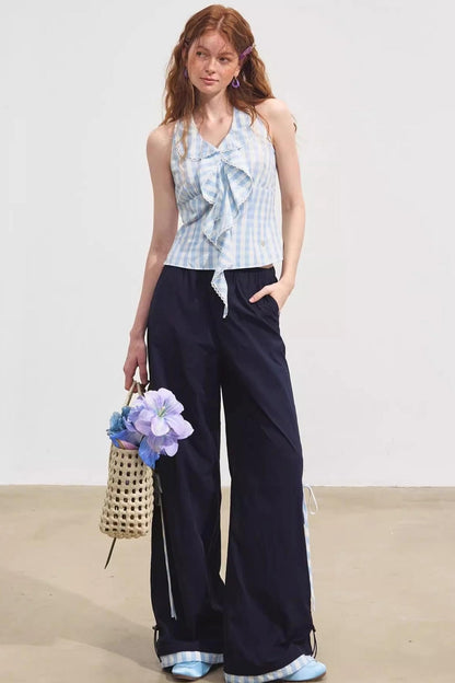 Floral Patchwork Plaid Trousers