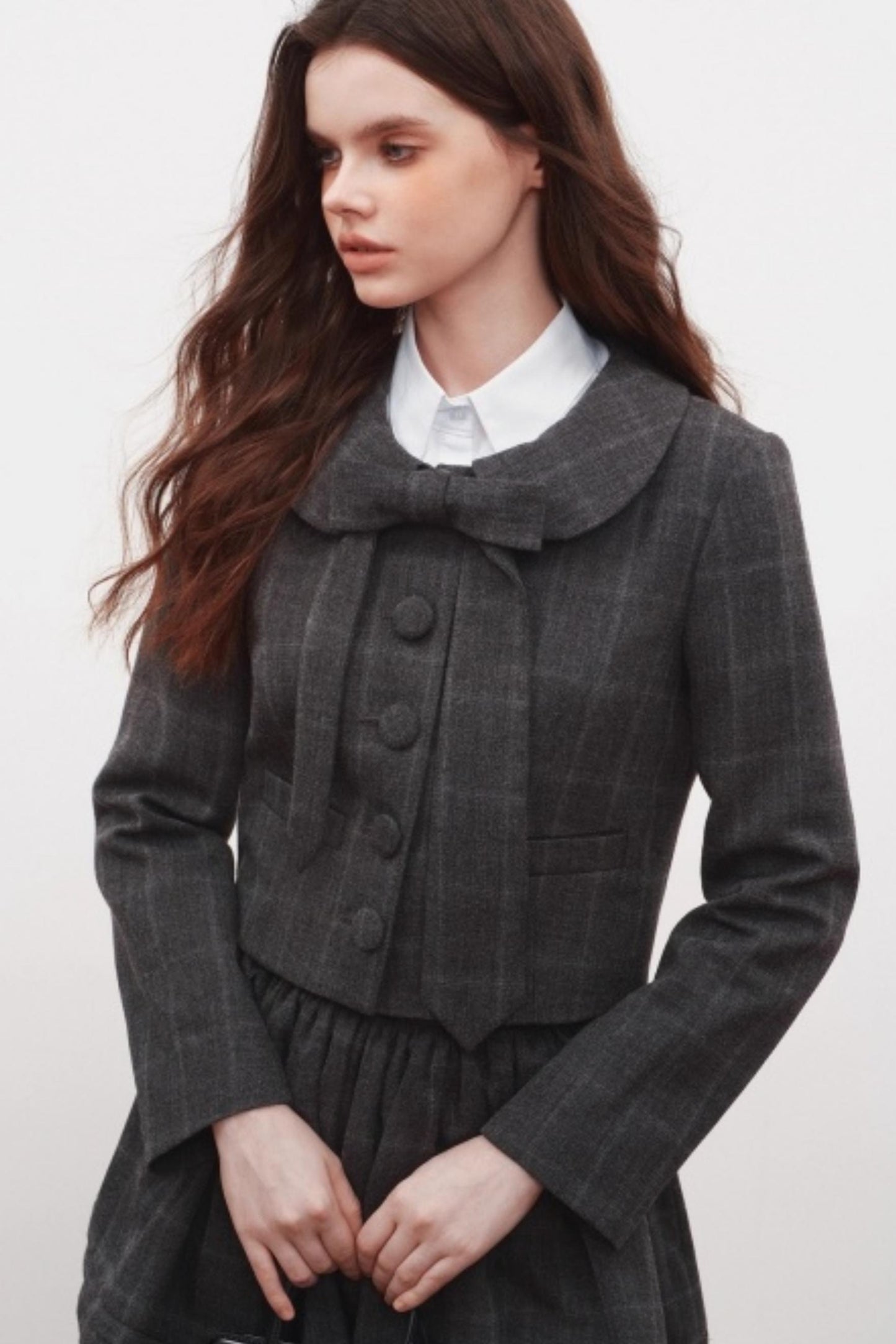 Plaid Doll Collar Blazer Skirt Set-Up