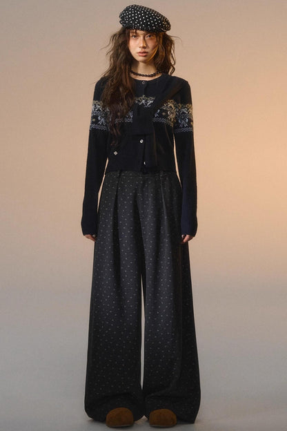 Printed Bow Woolen Trousers