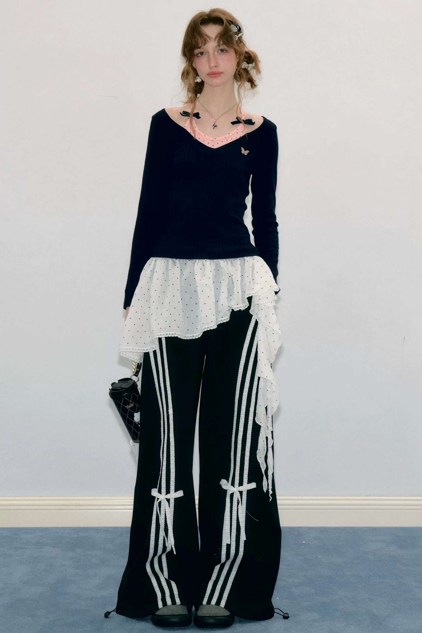 White Butterfly Wide-Leg Sweatpants