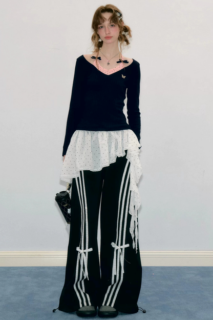 White Butterfly Wide-Leg Sweatpants