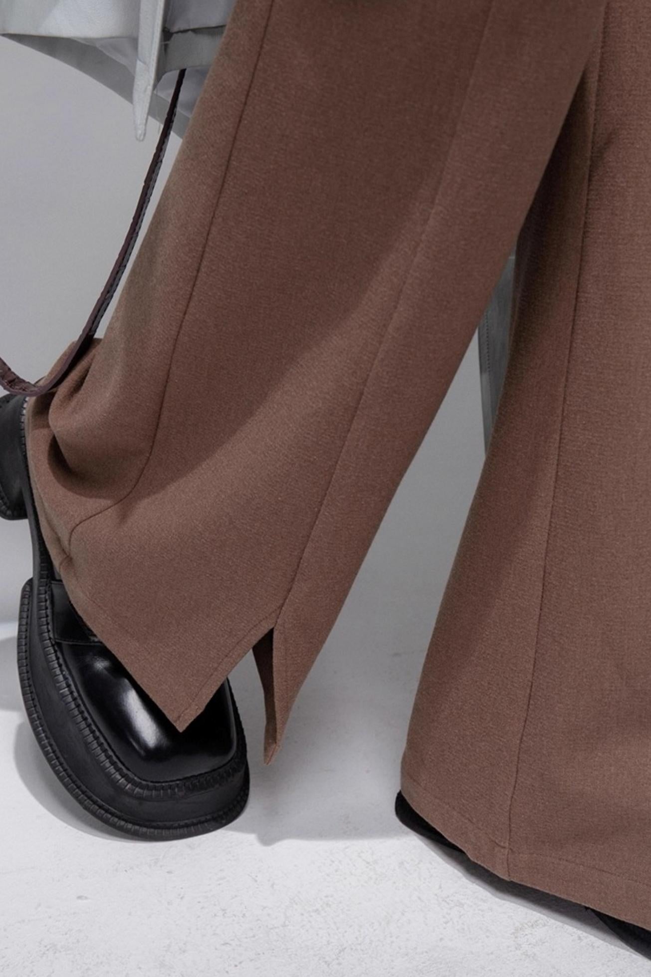 Silk Scarf Belt Split Bootcut Pants