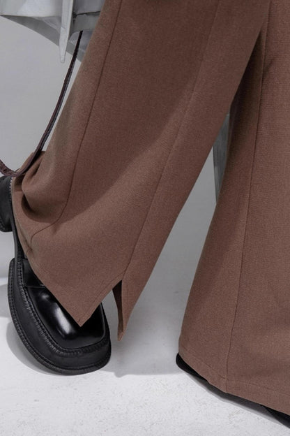 Silk Scarf Belt Split Bootcut Pants