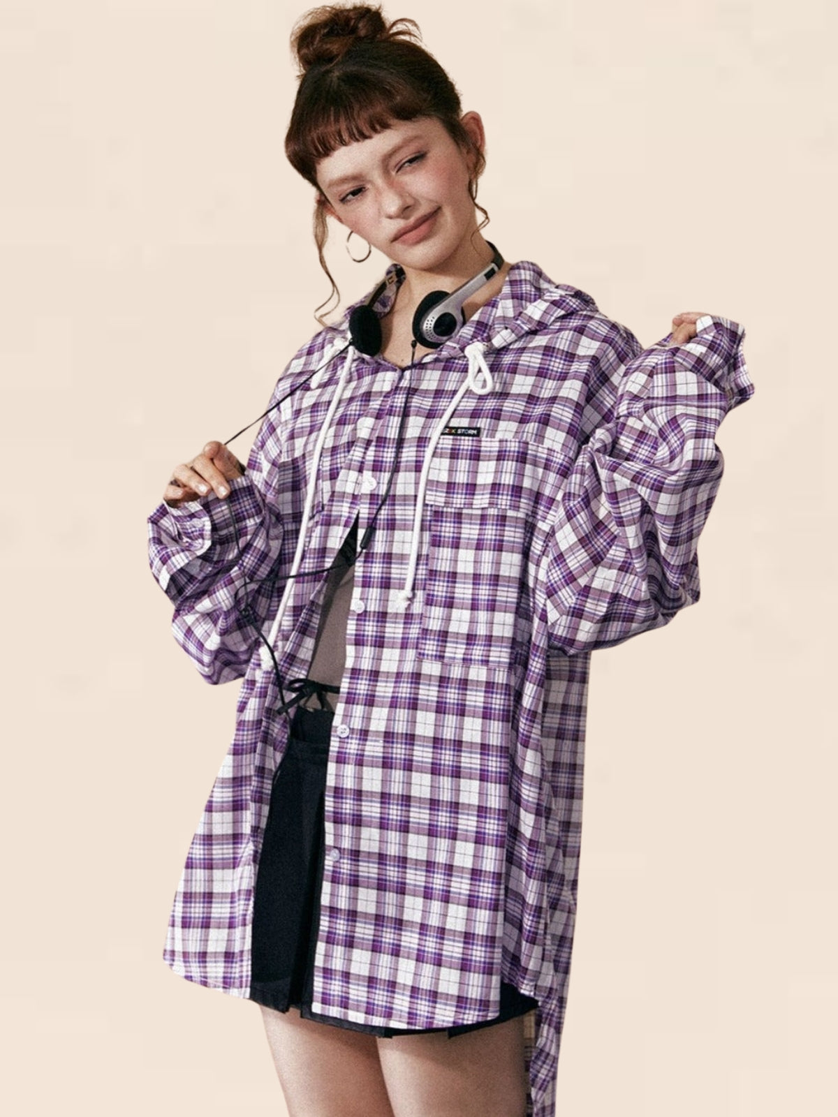 Purple Checkered Loose Coat