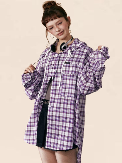 Purple Checkered Loose Coat