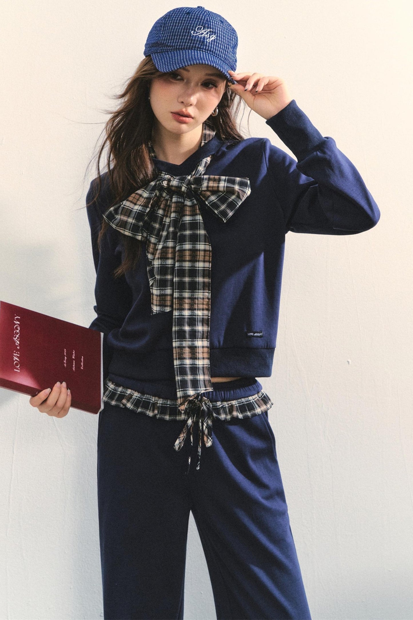 Plaid Sweatshirt Trousers Set-Up