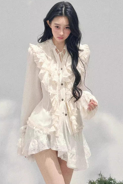 Ruffled Lace Court Top