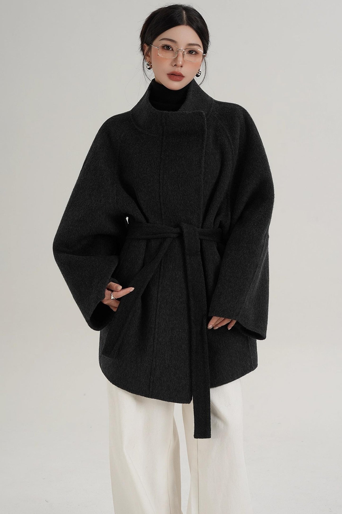 Elegant Woolen Lace-Up Coat