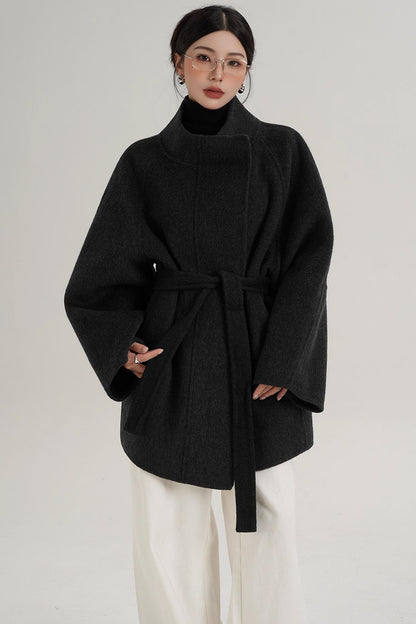 Elegant Woolen Lace-Up Coat