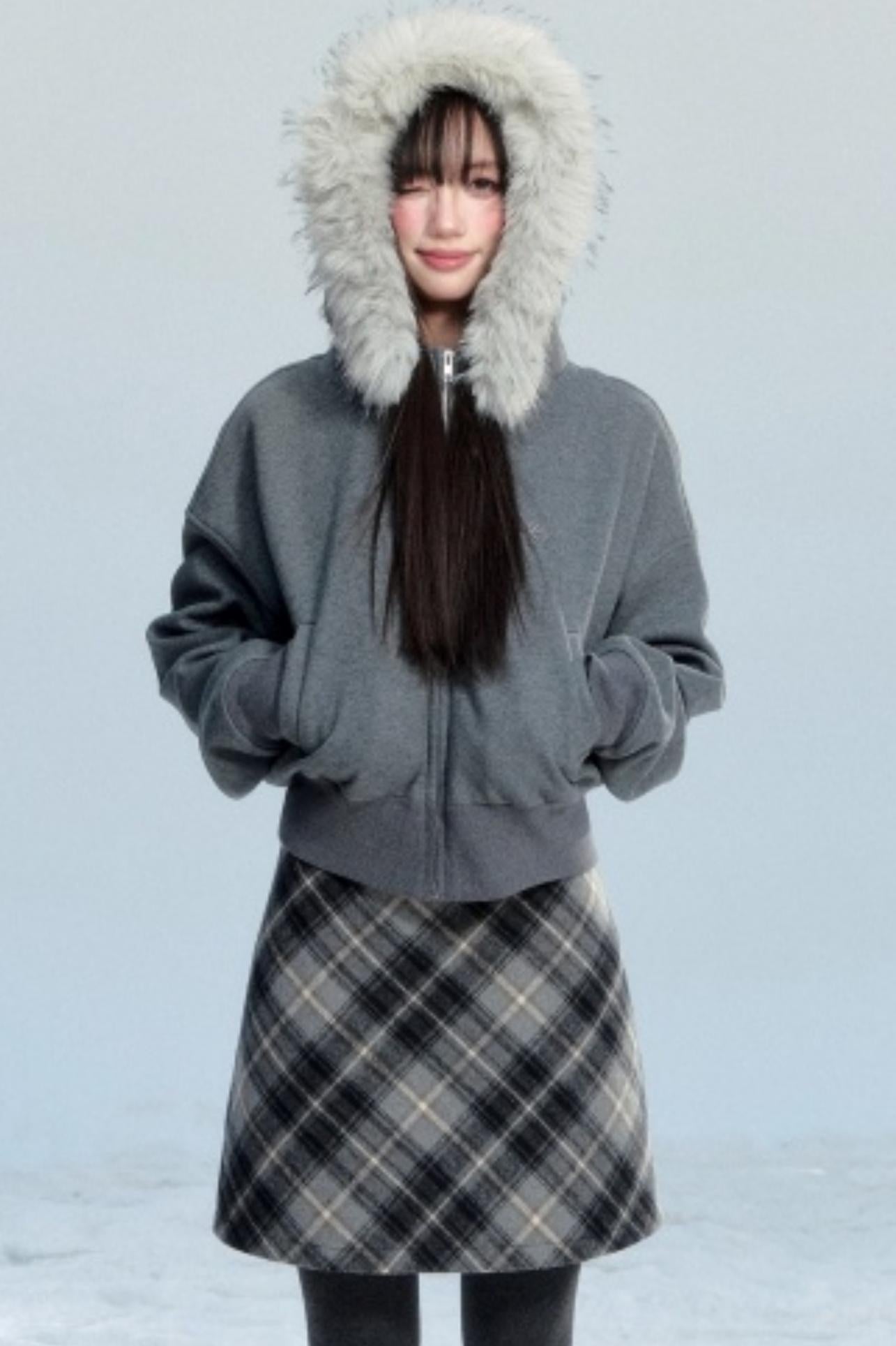 Relaxed Fur Collar Hooded Jacket
