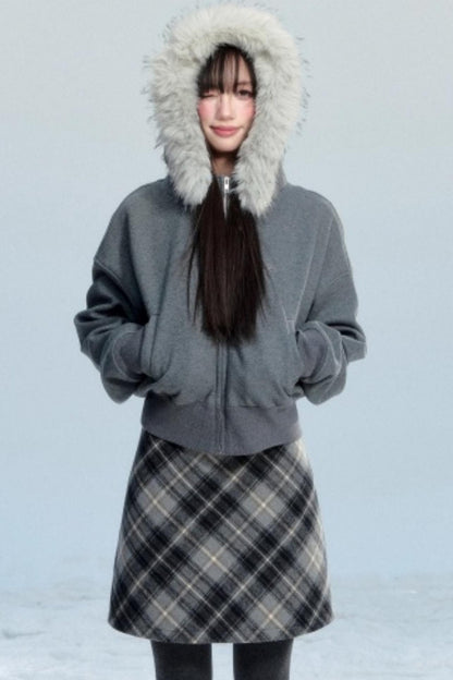 Relaxed Fur Collar Hooded Jacket