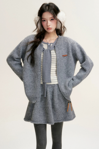 Color-Blocked Fake Two-Piece Knit Set-Up