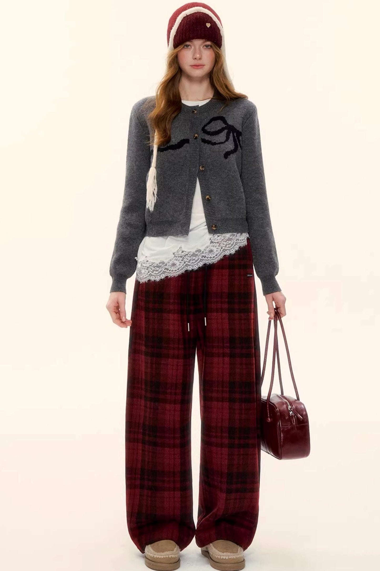 Woolen Plaid Fleece-Lined Pants