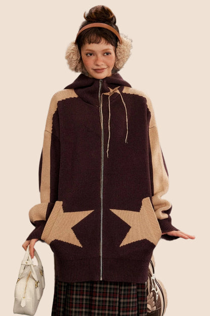 Vintage Star Hooded Knitted Cardigan