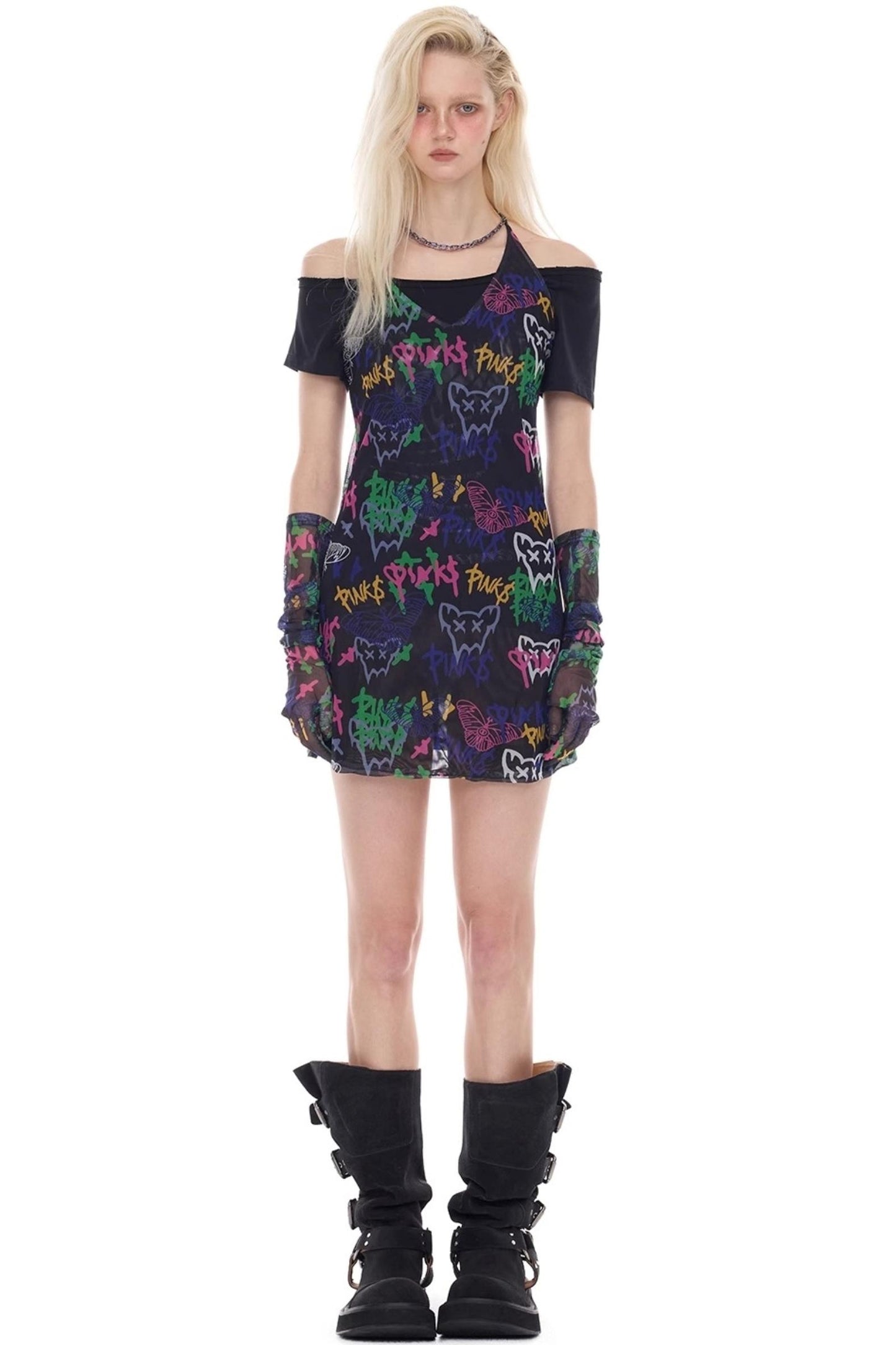 Graffiti Pen Halter Necklace Dress