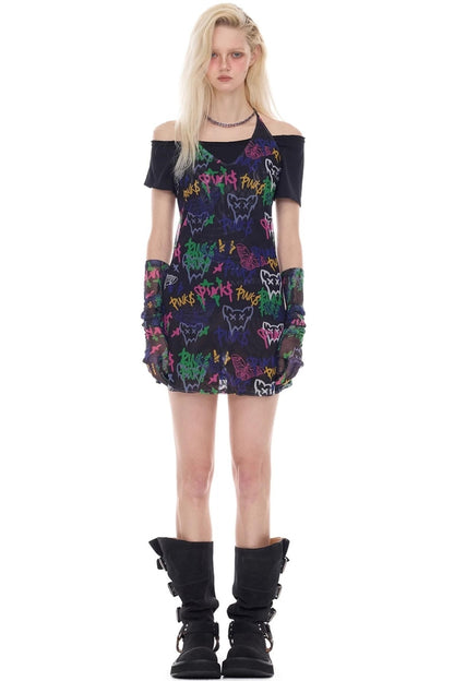 Graffiti Pen Halter Necklace Dress
