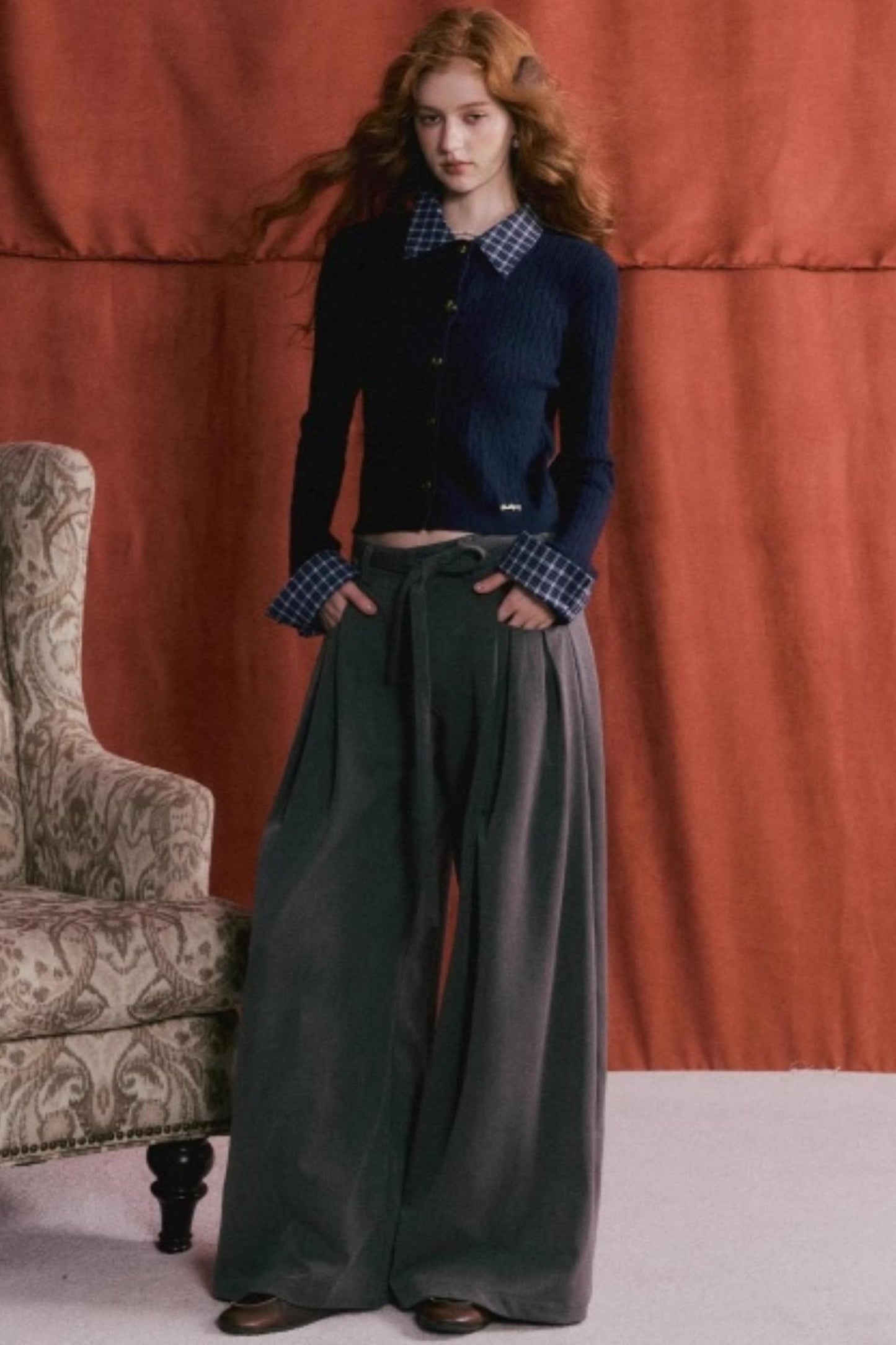 Pleated Retro Wide-Leg Pants