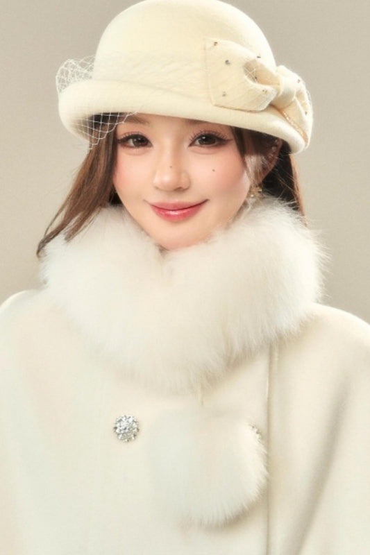 Bowknot Wool Hepburn Hat