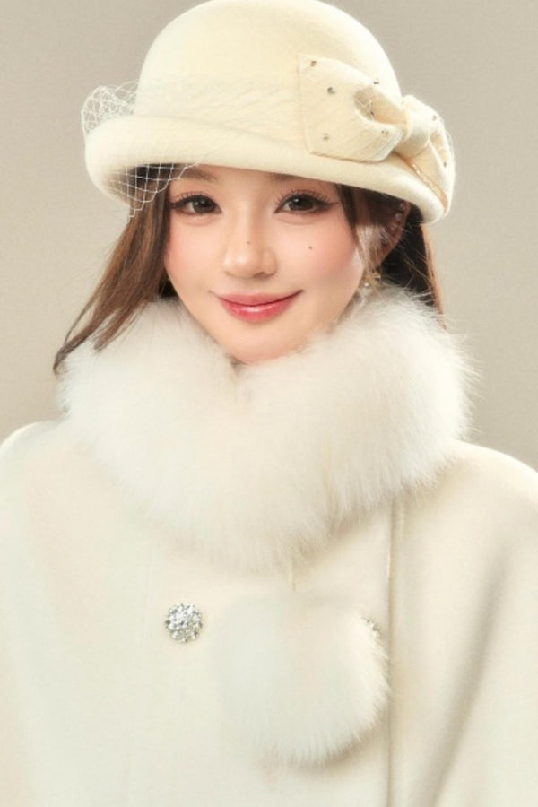 Bowknot Wool Hepburn Hat