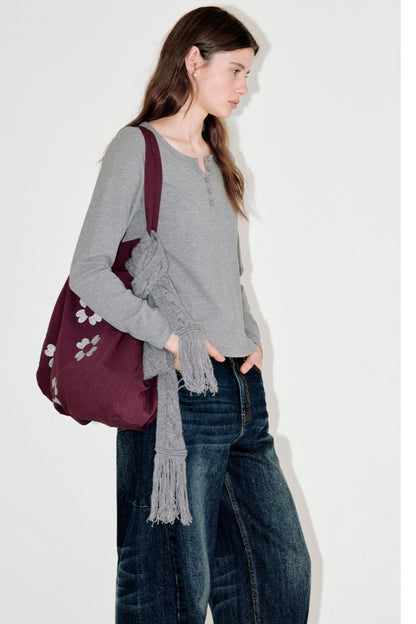 Button-Embellished Crew Neck Top