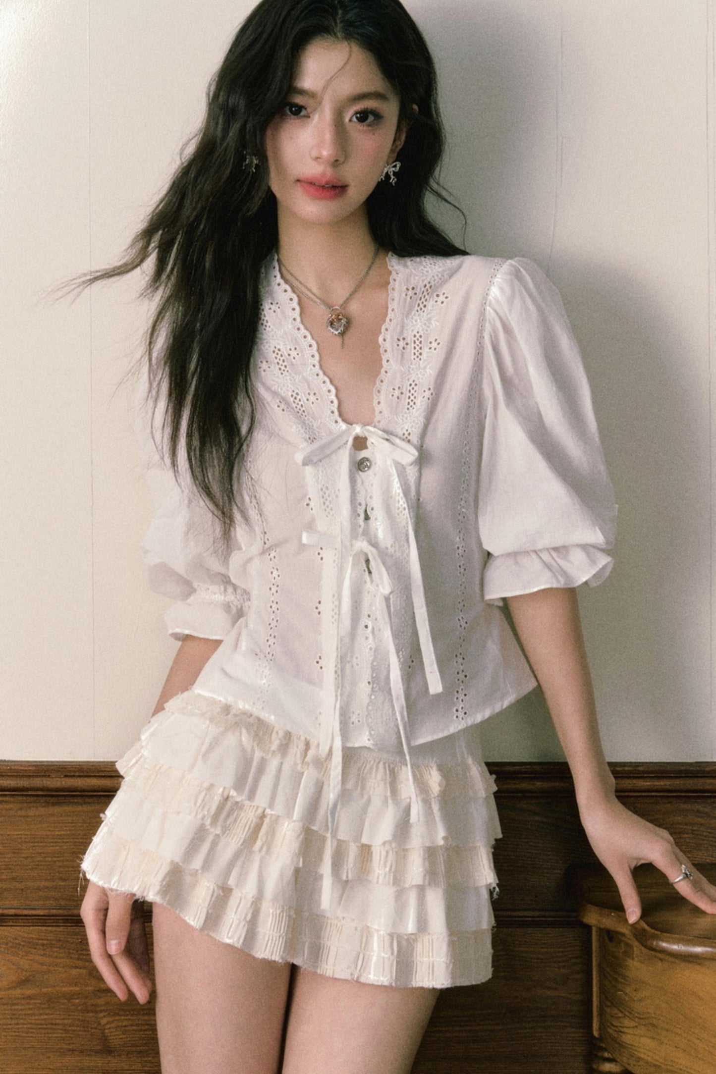 Bubble Sleeve Two Piece Cake Skirt Set-Up