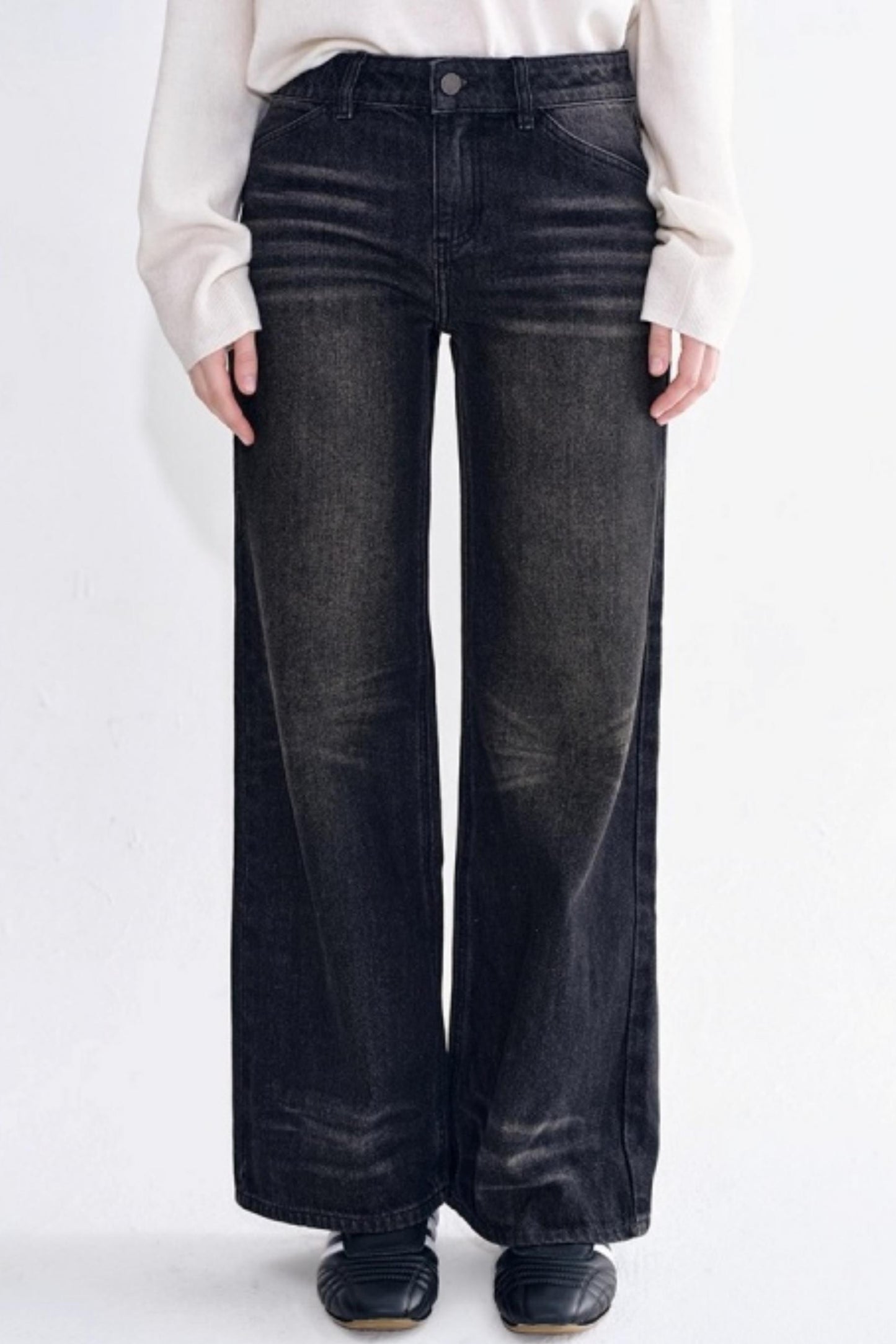 Black Gray Toned Washed Straight Jeans