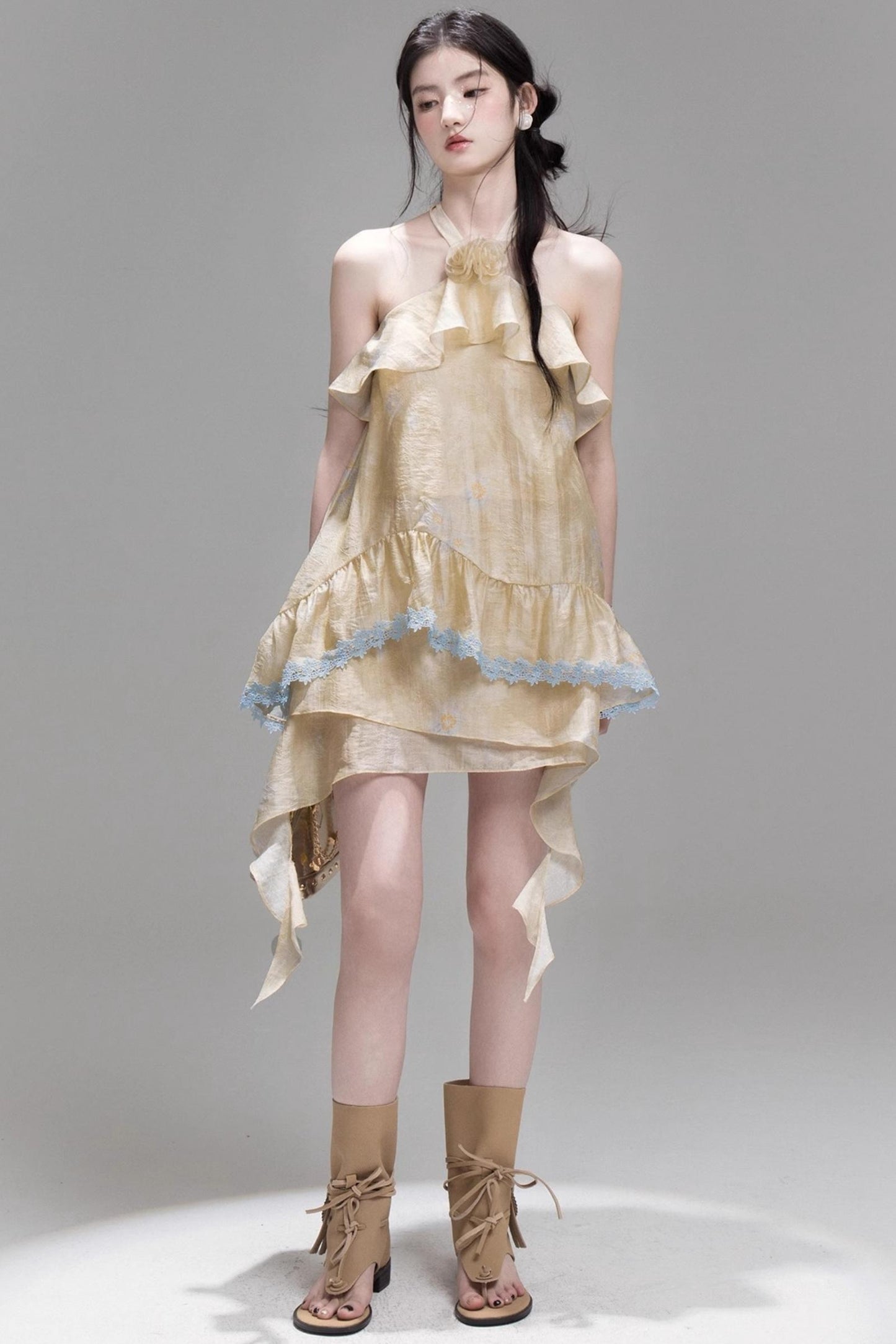 Satin Apricot Halter Top & Skirt Set